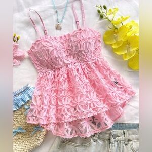 SHEIN pink floral lace women’s top